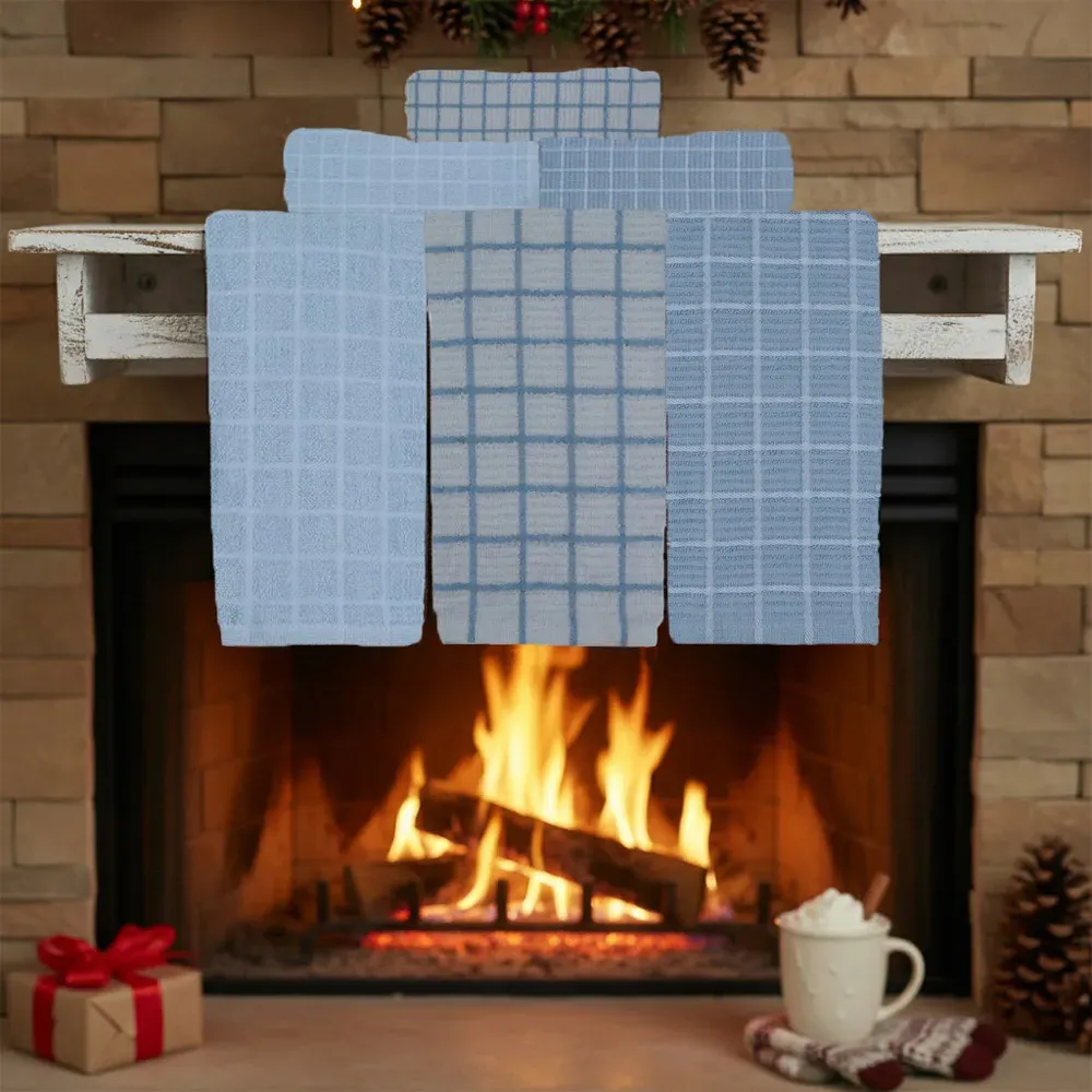 Ripple Check Tea Towel 3 Pack - Blue, Cotton