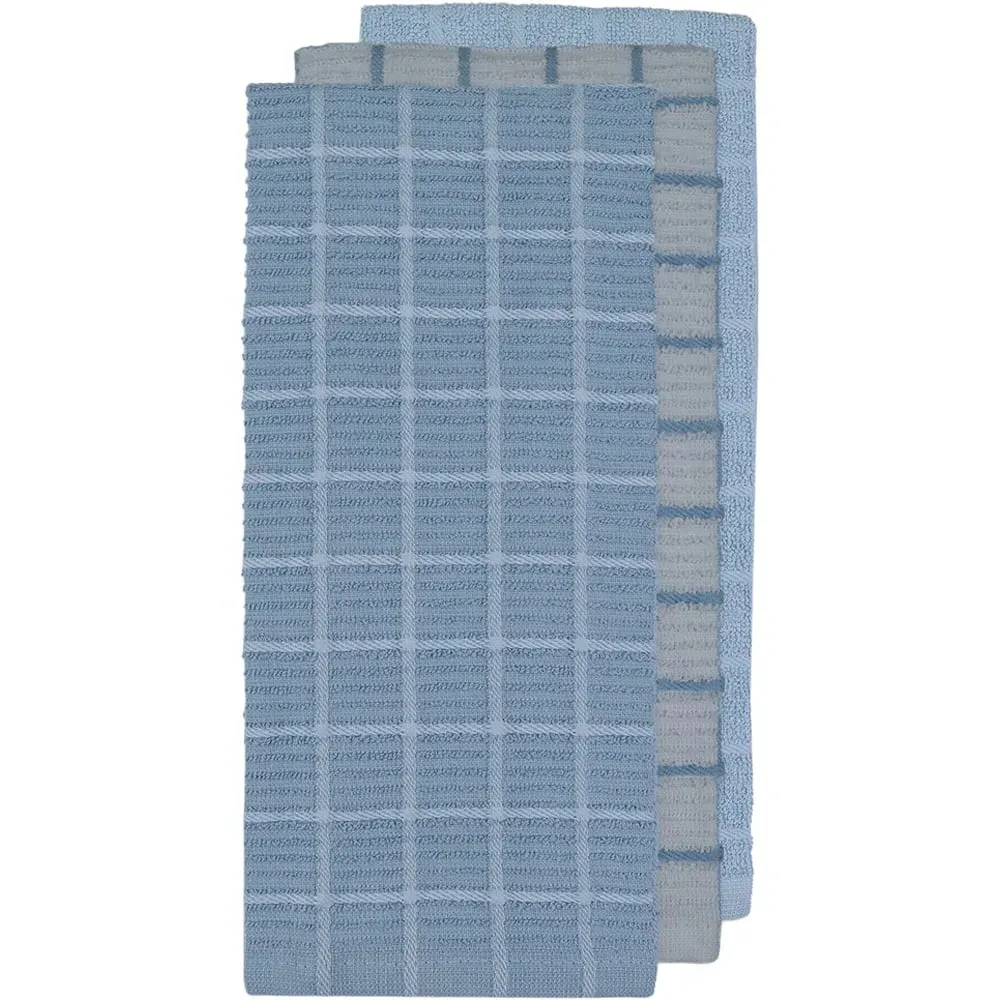 Ripple Check Tea Towel 3 Pack - Blue, Cotton image