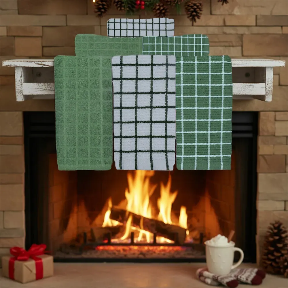 Ripple Check Tea Towel 3 Pack - Green, Cotton