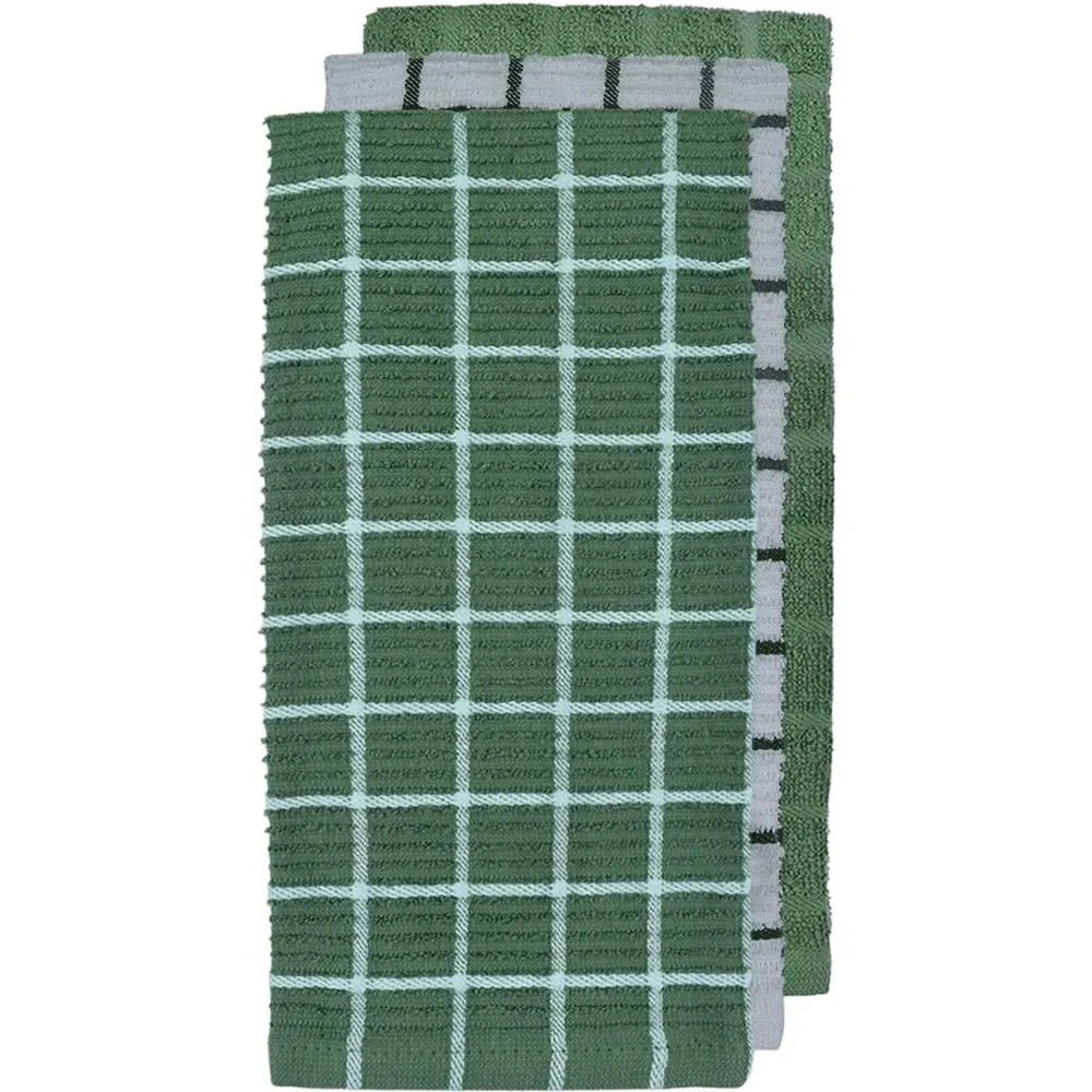 Ripple Check Tea Towel 3 Pack - Green, Cotton