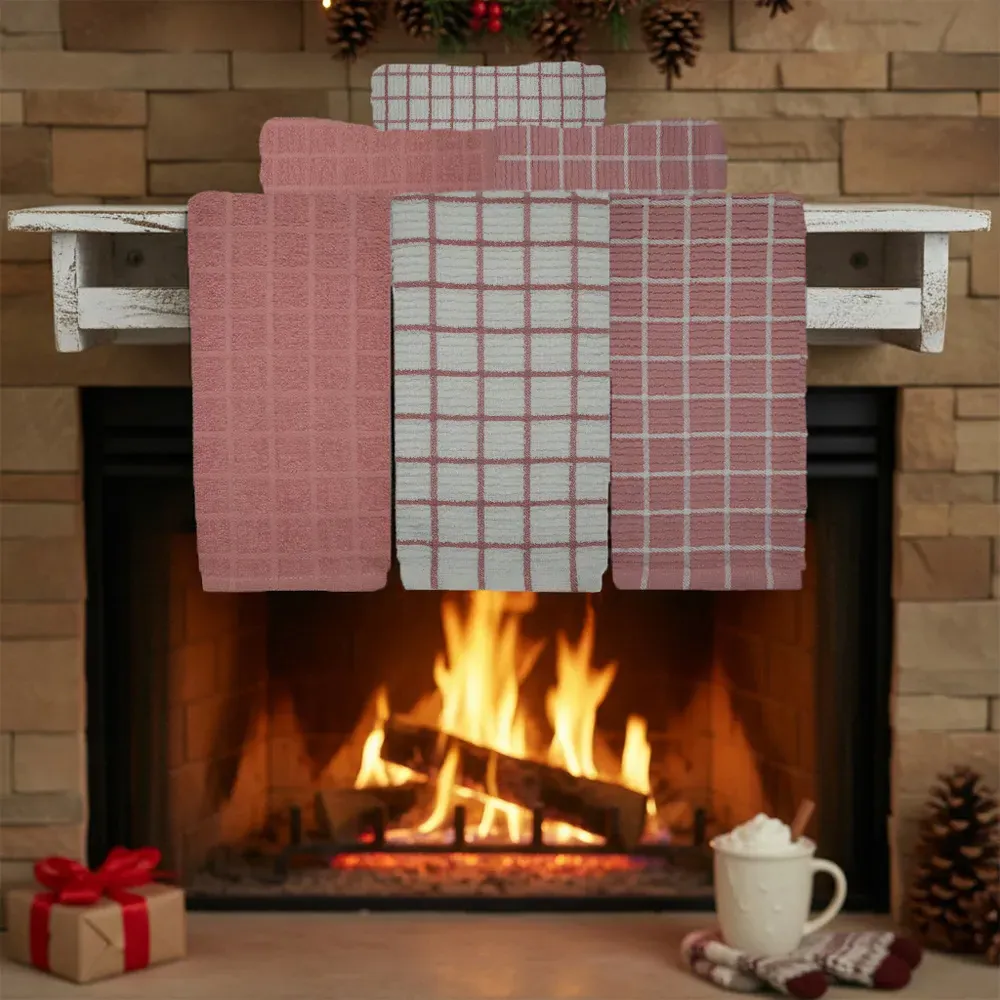 Ripple Check Tea Towel 3 Pack - Pink, Cotton