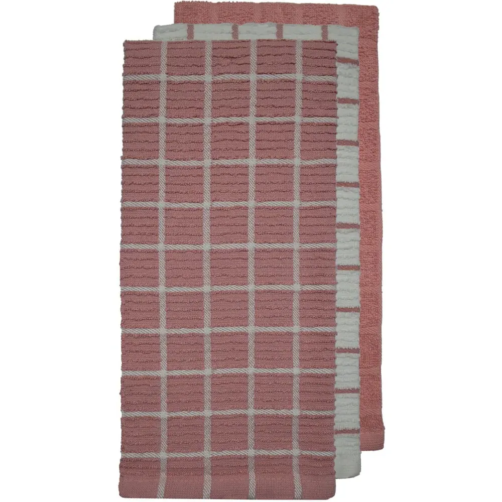 Ripple Check Tea Towel 3 Pack - Pink, Cotton