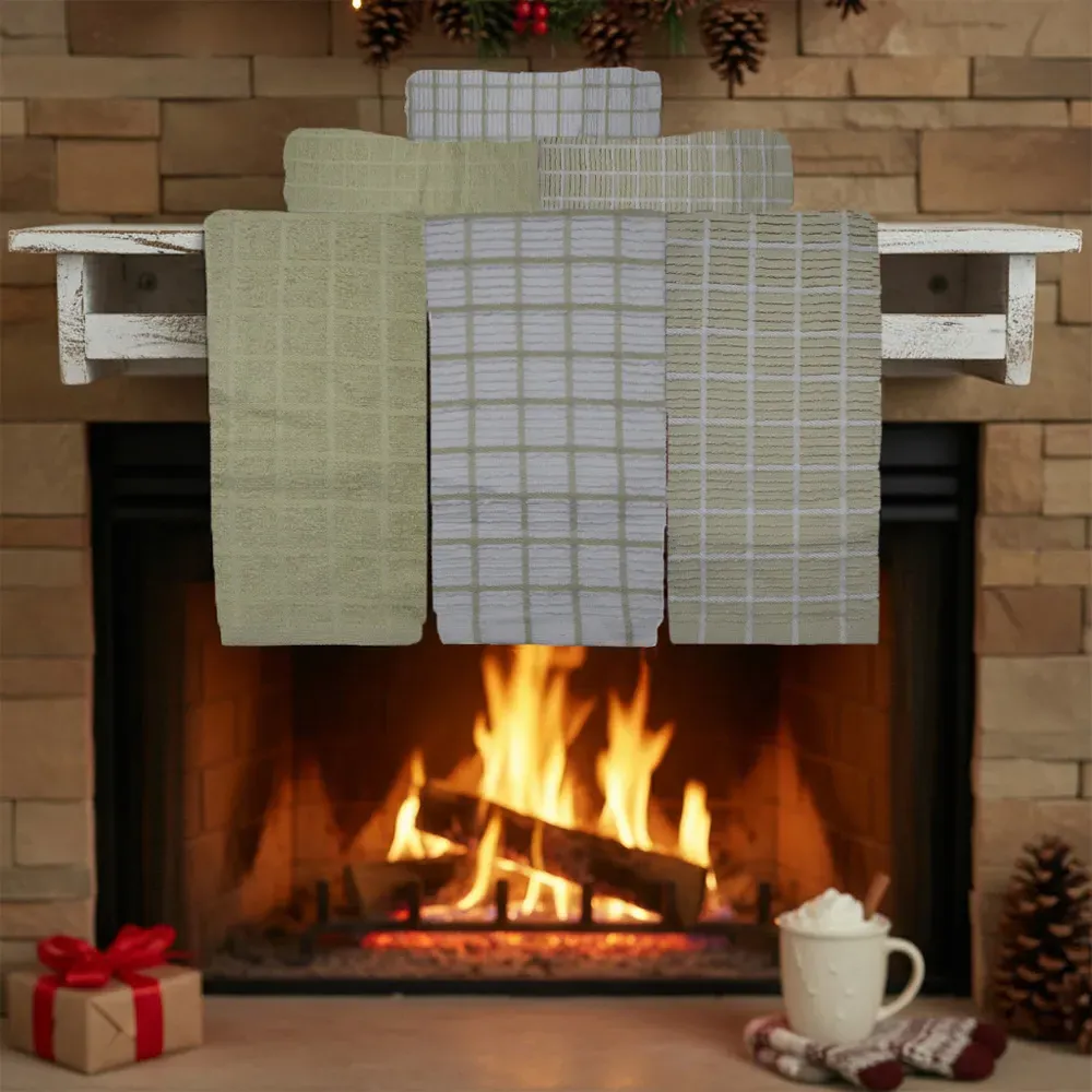 Ripple Check Tea Towel 3 Pack - Taupe, Cotton