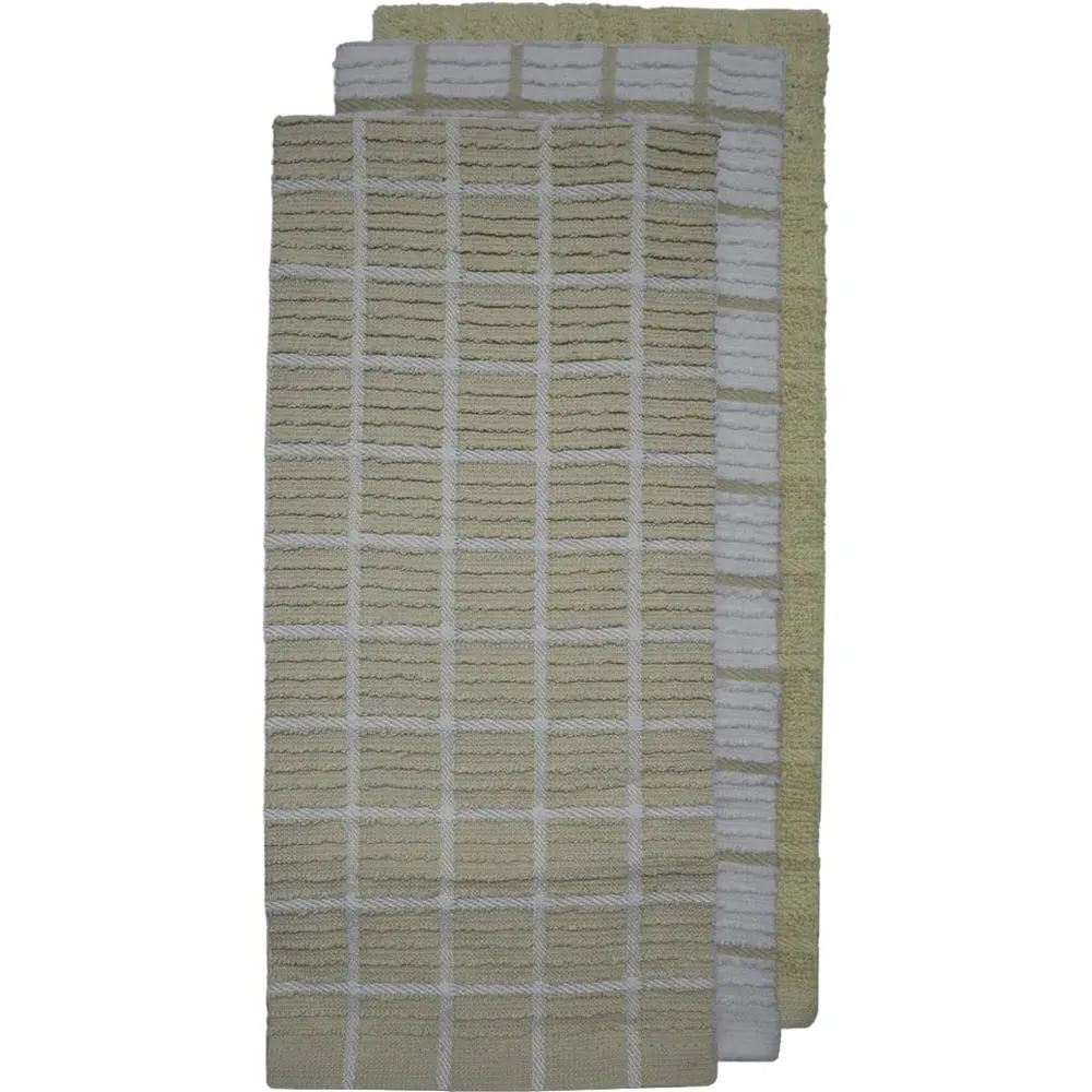 Ripple Check Tea Towel 3 Pack - Taupe, Cotton