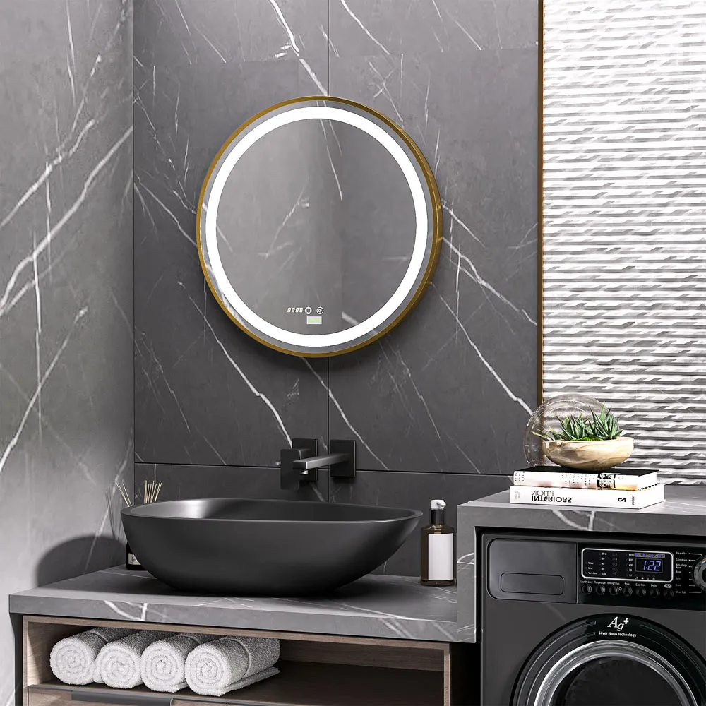 Round LED Bathroom Mirror - Gold