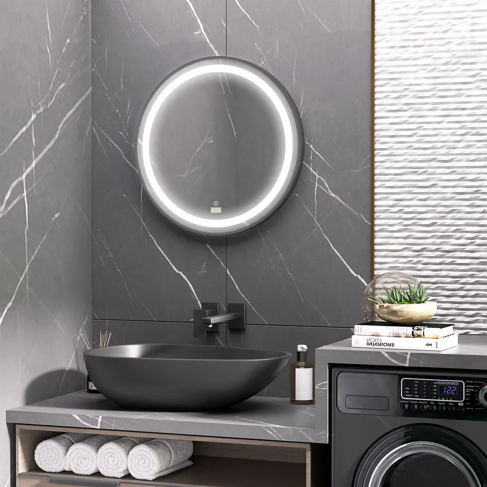 Round LED Bathroom Mirror with Touch Control - Black