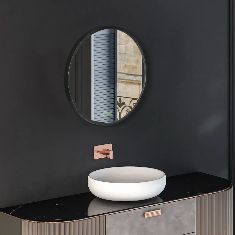 Round Wall Mounted Bathroom Mirror - Black, Aluminium