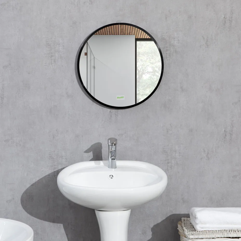 Round Wall Mounted Bathroom Mirror - Black, Aluminium