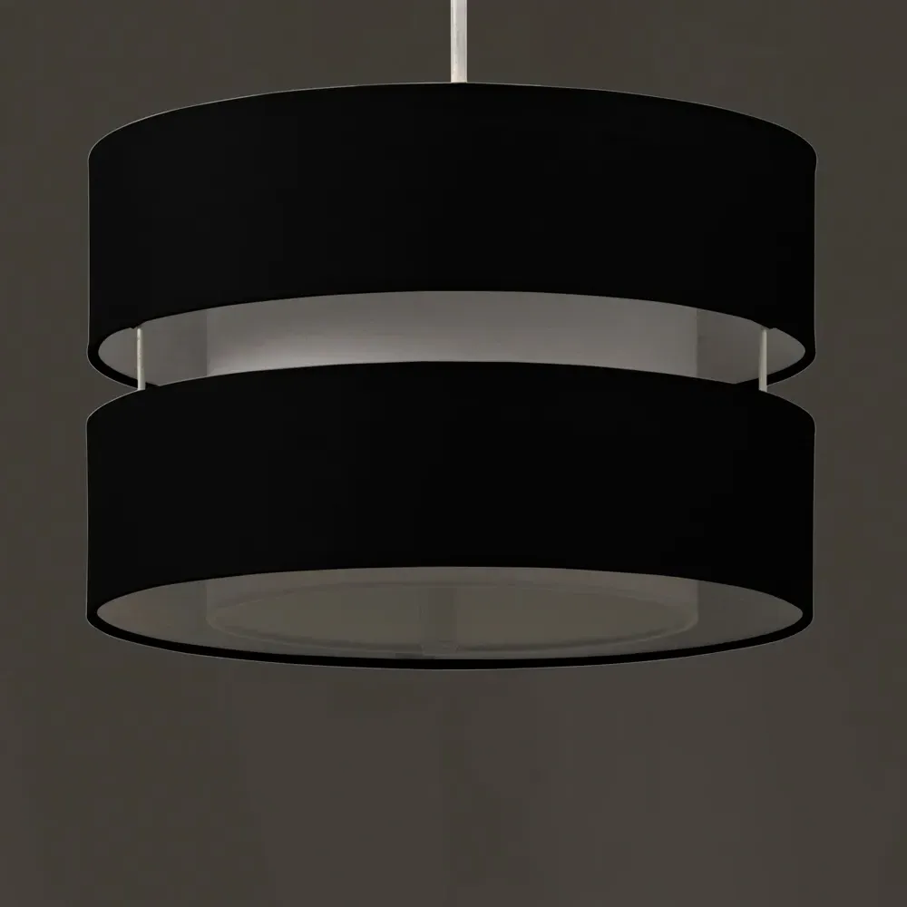 2 Tier Pendant Light Shade - Black, Fabric