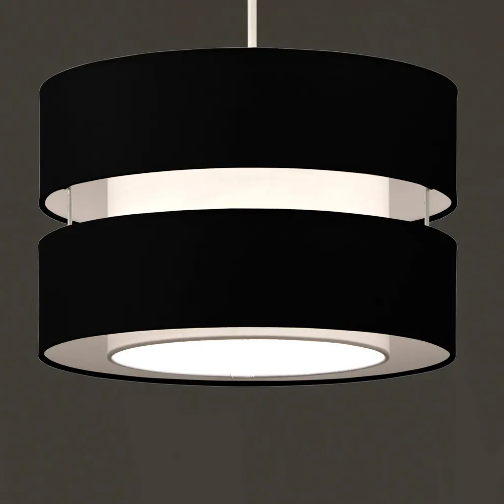 2 Tier Pendant Light Shade - Black, Fabric