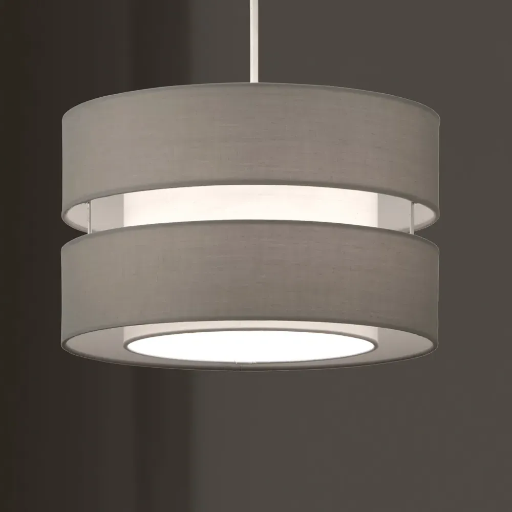 2 Tier Pendant Light Shade - Grey, Fabric