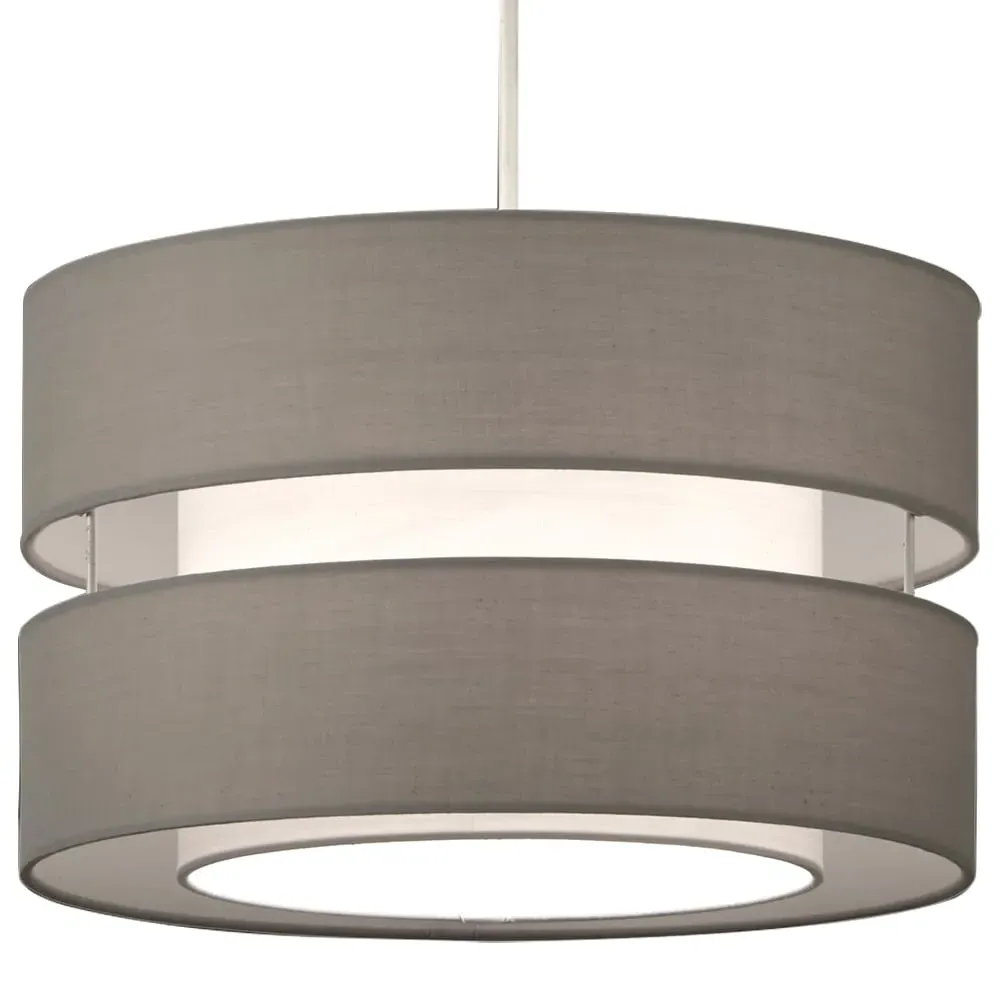 2 Tier Pendant Light Shade - Grey, Fabric