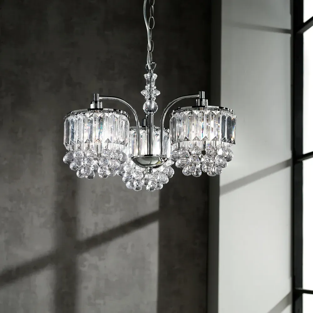 Abraham 3 Light Flush Ceiling Chandelier - Silver, Chrome