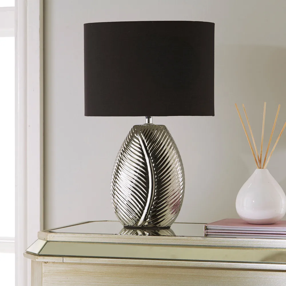 Amari Table Lamp with Leaf Design - Silver, Ceramic