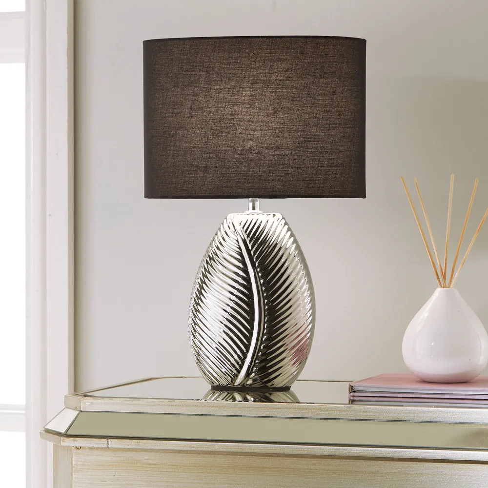 Amari Table Lamp with Leaf Design - Silver, Ceramic