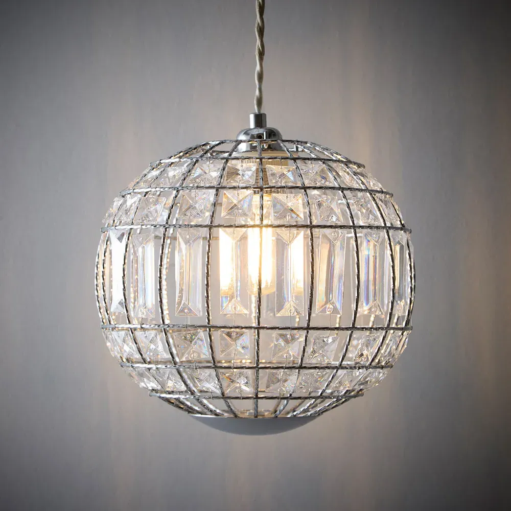 Apollo Sphere Pendant Light with Acrylic Crystals - Chrome