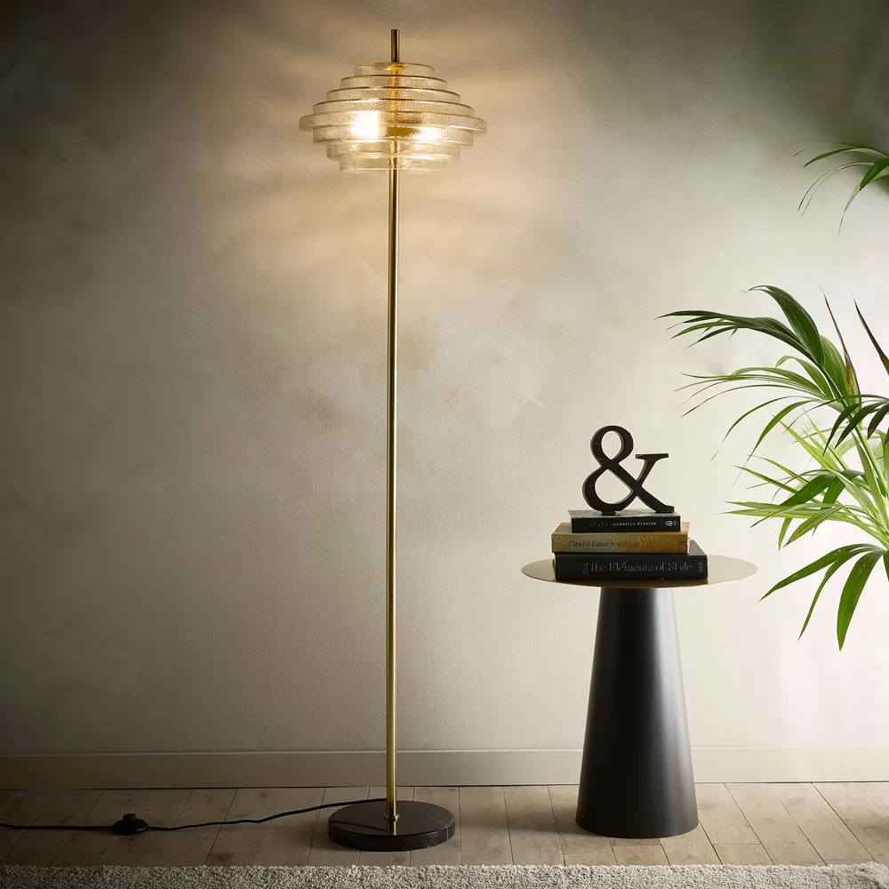 Aspen Tiered Floor Lamp - Brass, Amber Glass
