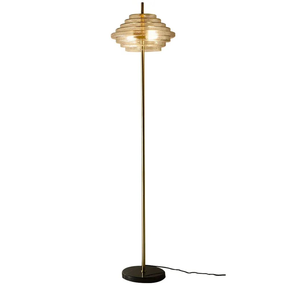 Aspen Tiered Floor Lamp - Brass, Amber Glass