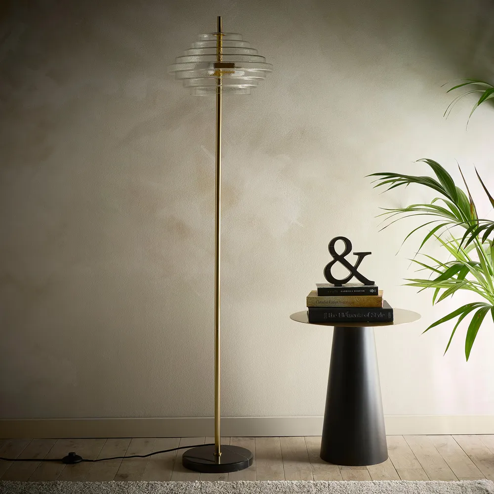 Aspen Tiered Floor Lamp - Brass, Clear Glass