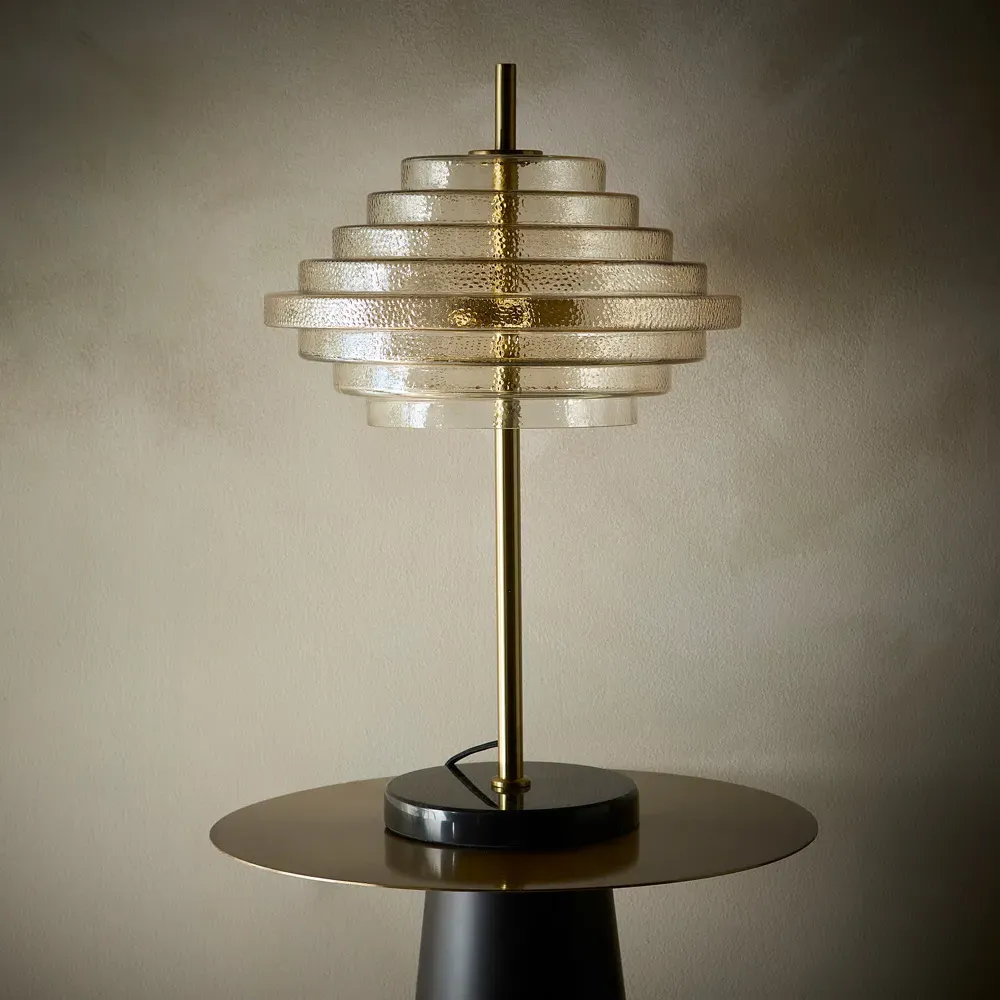 Aspen Tiered Table Lamp - Brass, Amber Glass