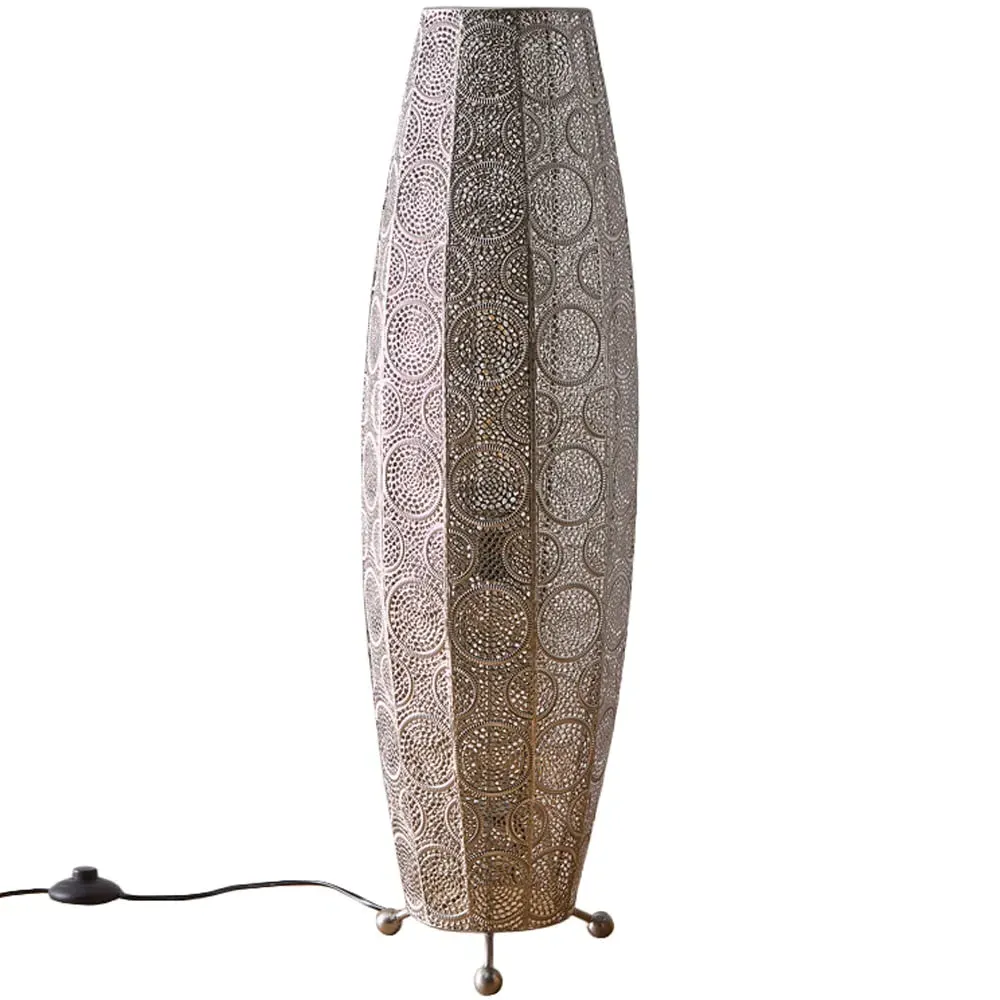 Aziza Moroccan Style Floor Lamp - Silver, Satin Nickel image