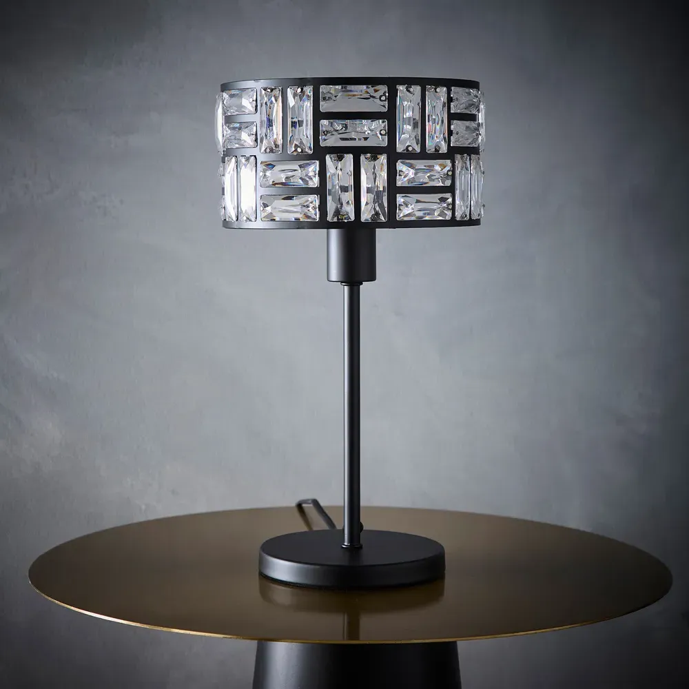Bronx Acrylic Glass Drum Shade Table Lamp - Black