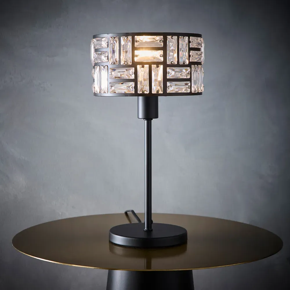Bronx Acrylic Glass Drum Shade Table Lamp - Black