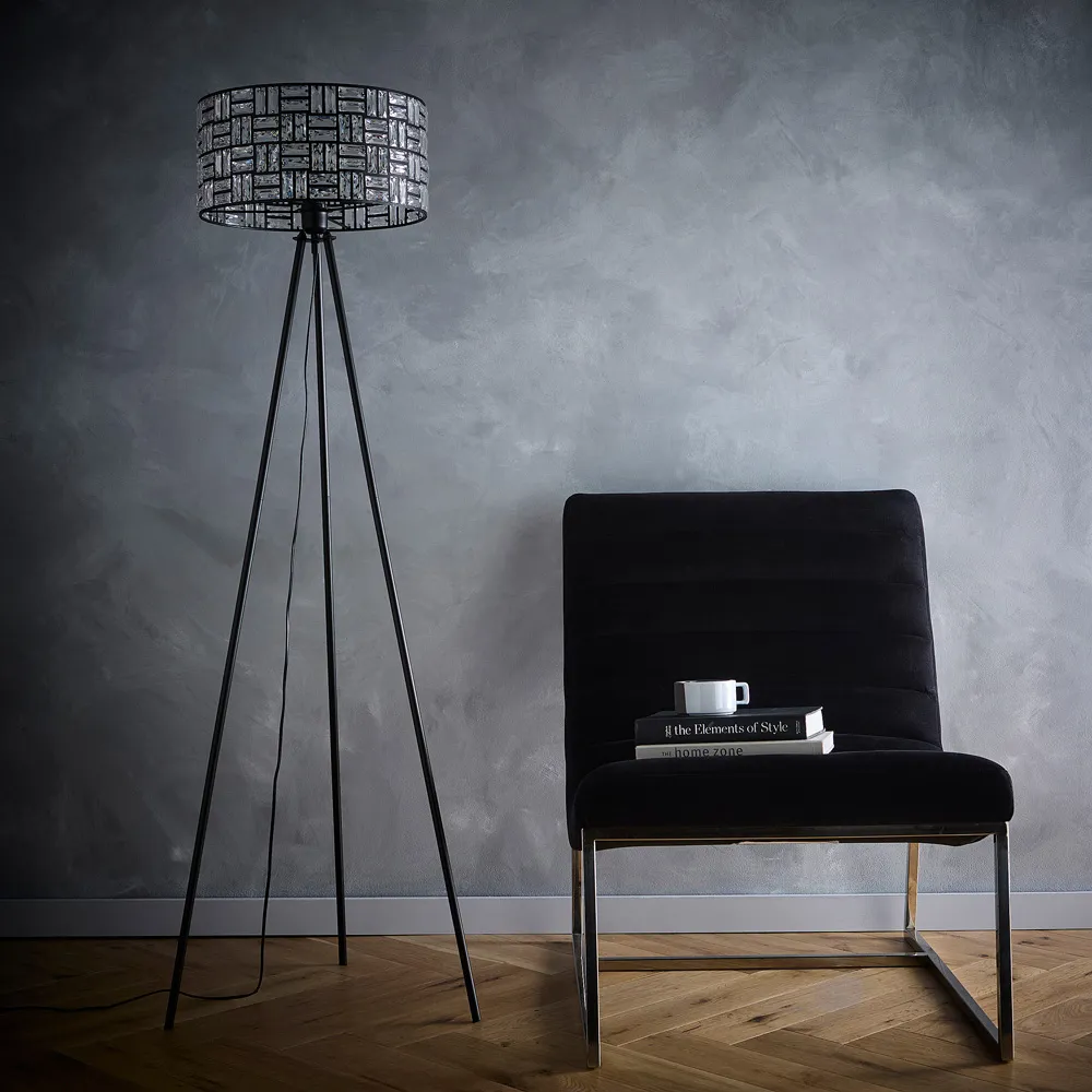 Bronx Acrylic Glass Drum Shade Tripod Floor Lamp - Black