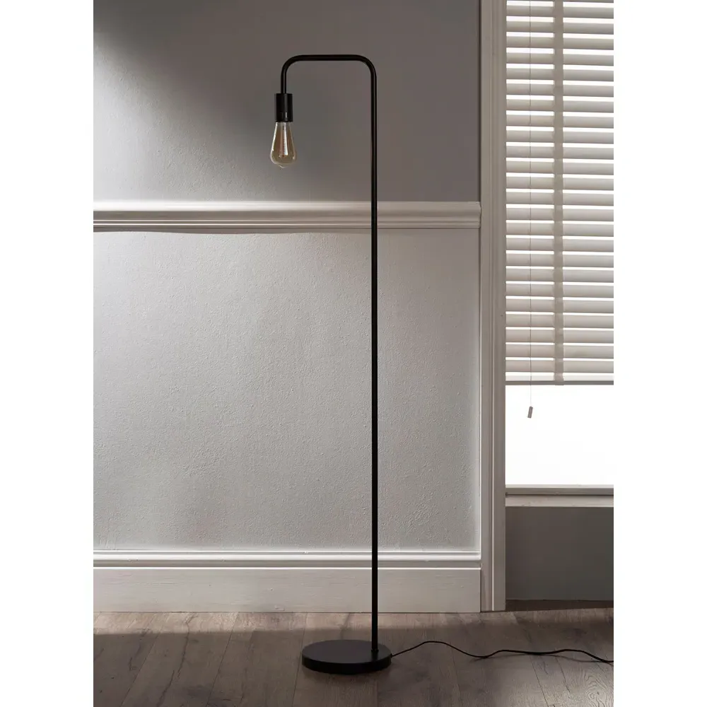 Caitlin Industrial Floor Lamp - Black, Metal