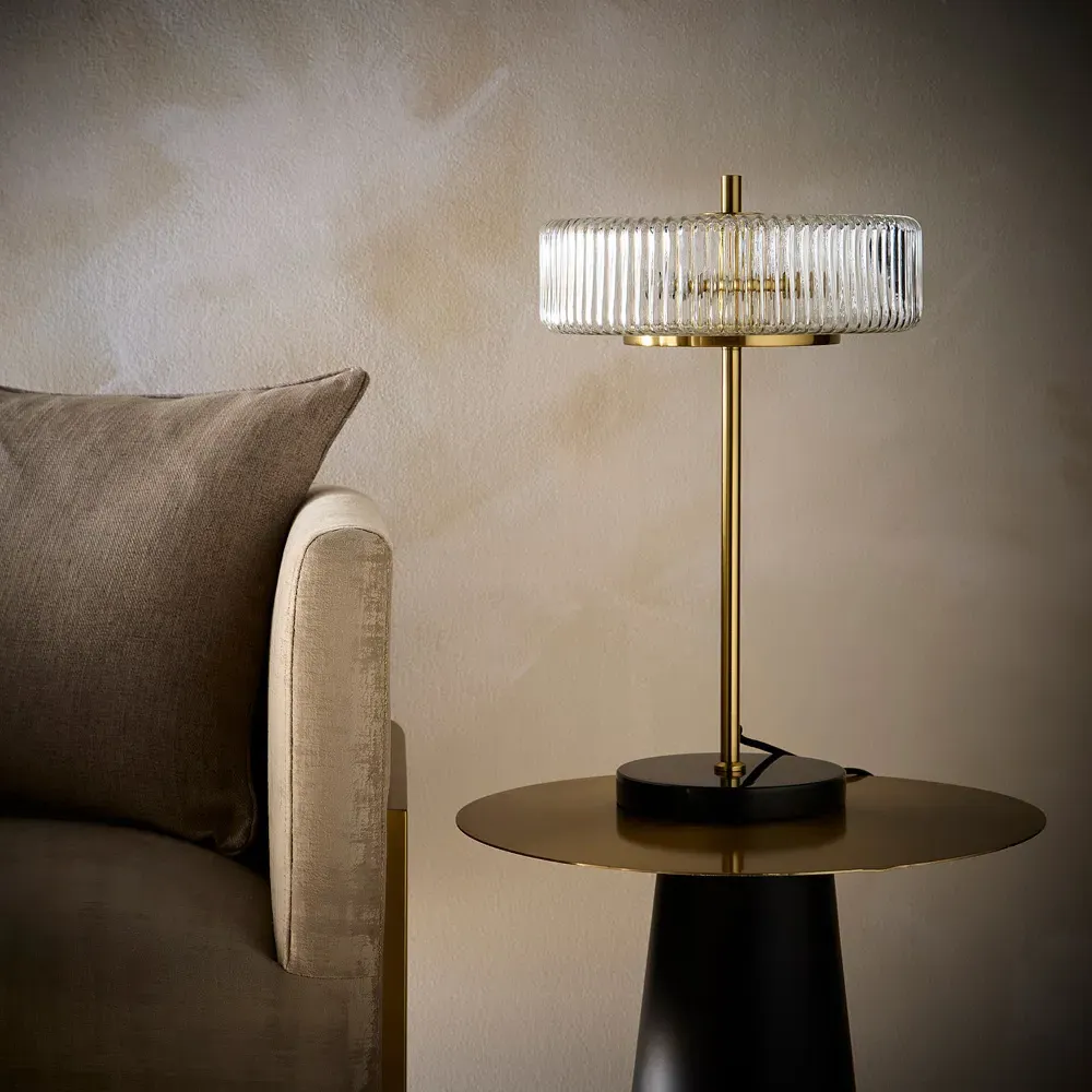 Carter Ribbed Glass Table Lamp - Brass, Marble