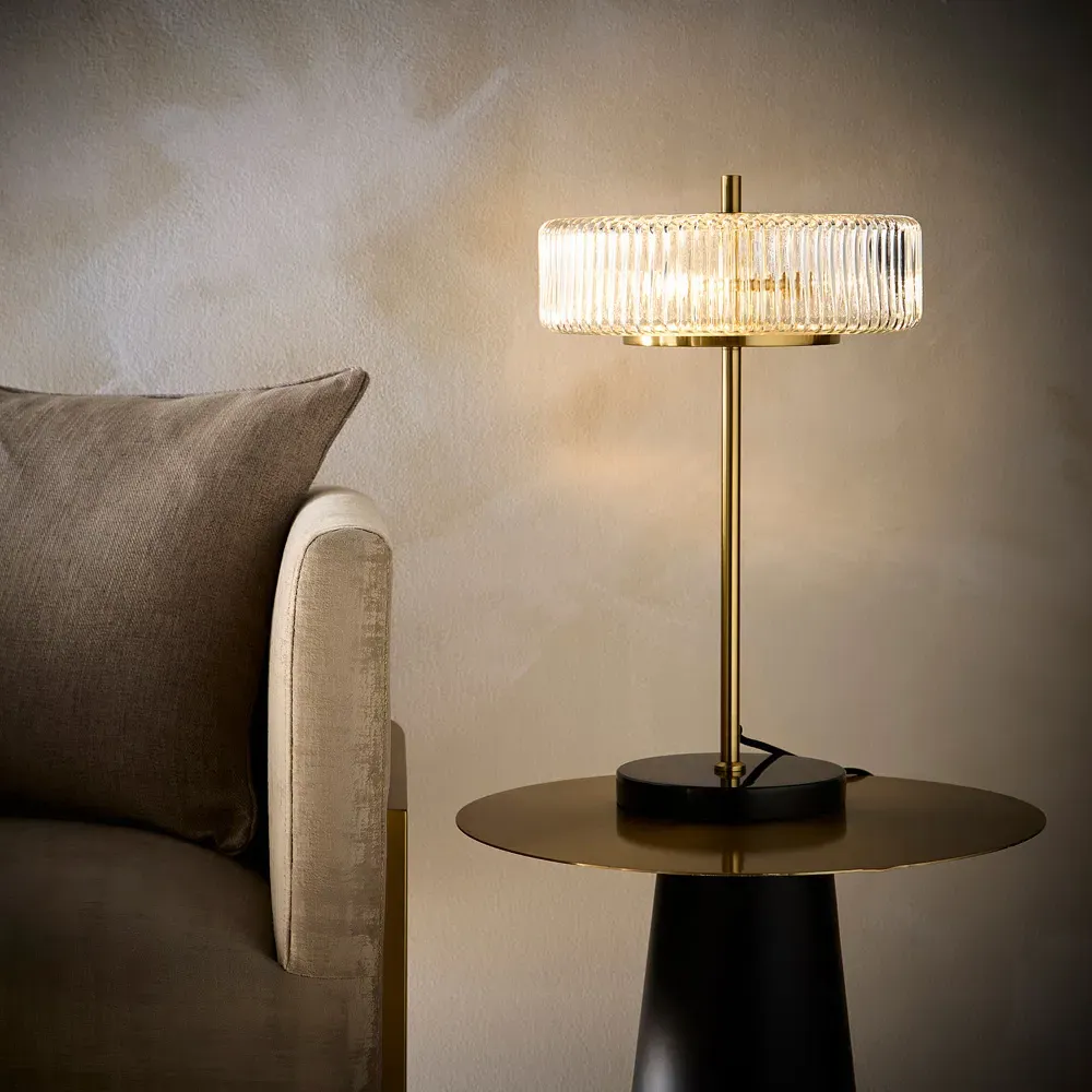 Carter Ribbed Glass Table Lamp - Brass, Marble