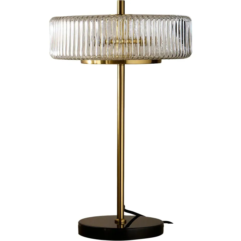 Carter Ribbed Glass Table Lamp - Brass, Marble