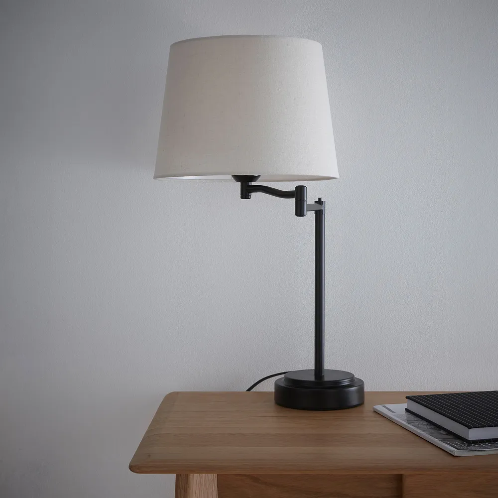 Chancery Swing Arm Table Lamp - Black, Linen