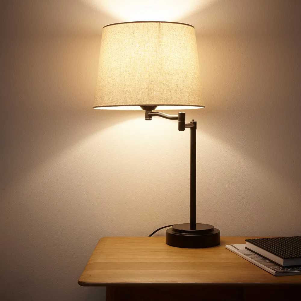 Chancery Swing Arm Table Lamp - Black, Linen