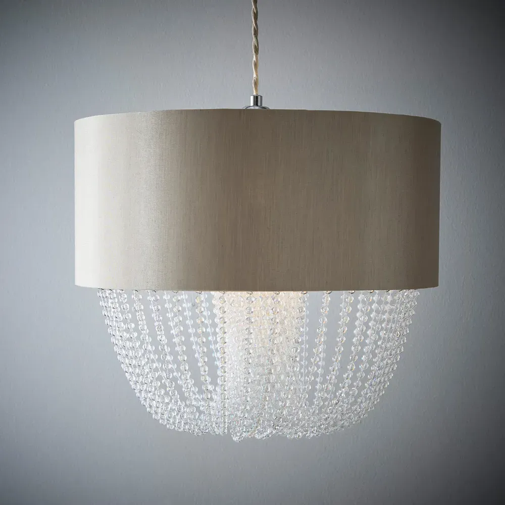 Charlotte Drum Pendant Light with Acrylic Beads - Grey