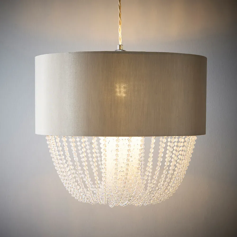Charlotte Drum Pendant Light with Acrylic Beads - Grey