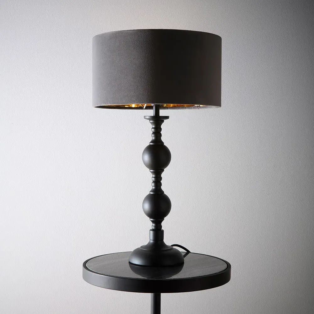 Churchgate Drum Table Lamp - Black, Velvet