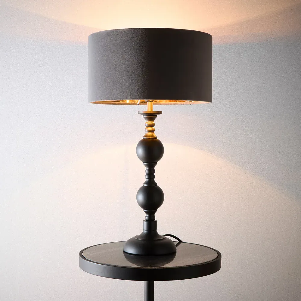 Churchgate Drum Table Lamp - Black, Velvet