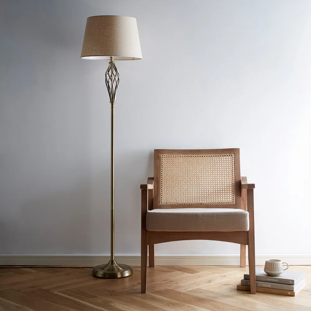 Compton Floor Lamp - Antique Brass, Natural Linen