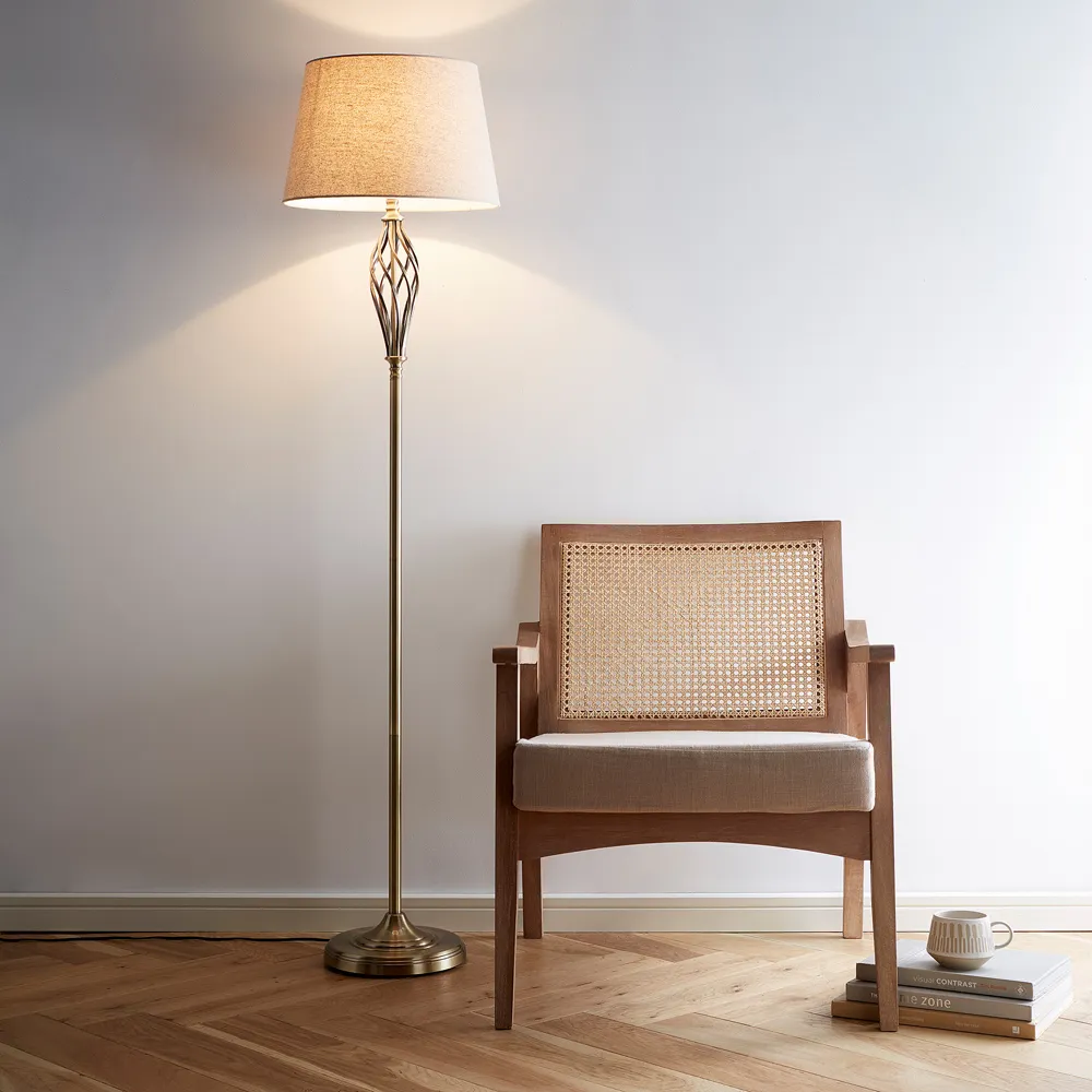 Compton Floor Lamp - Antique Brass, Natural Linen