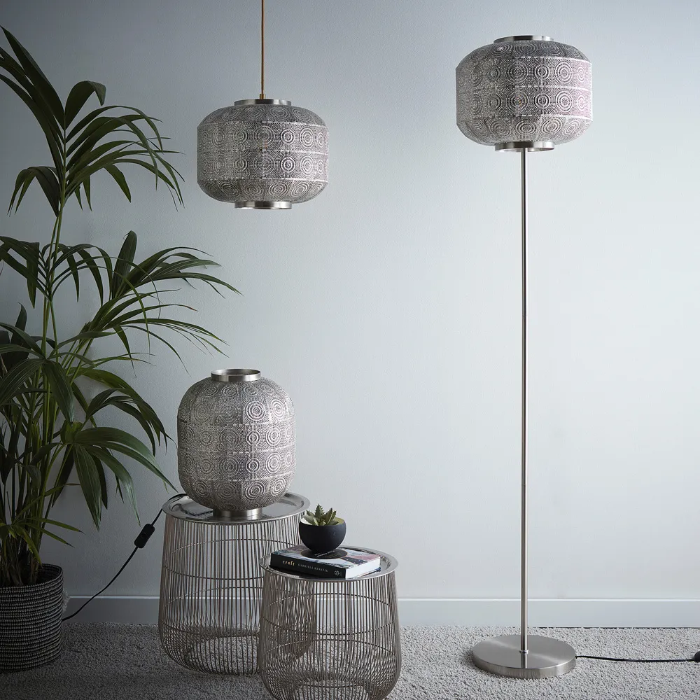 Enva Moroccan Table Lamp - Satin Nickel, Metal