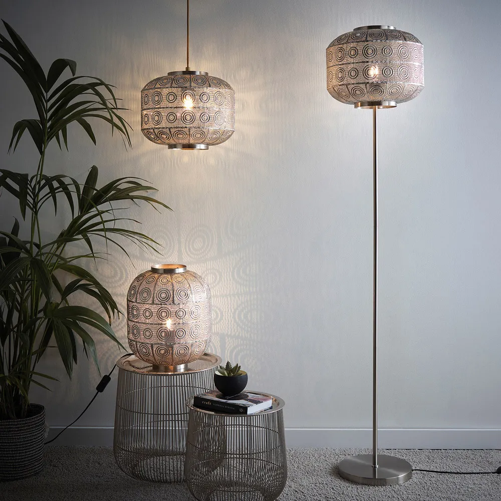 Enva Moroccan Table Lamp - Satin Nickel, Metal