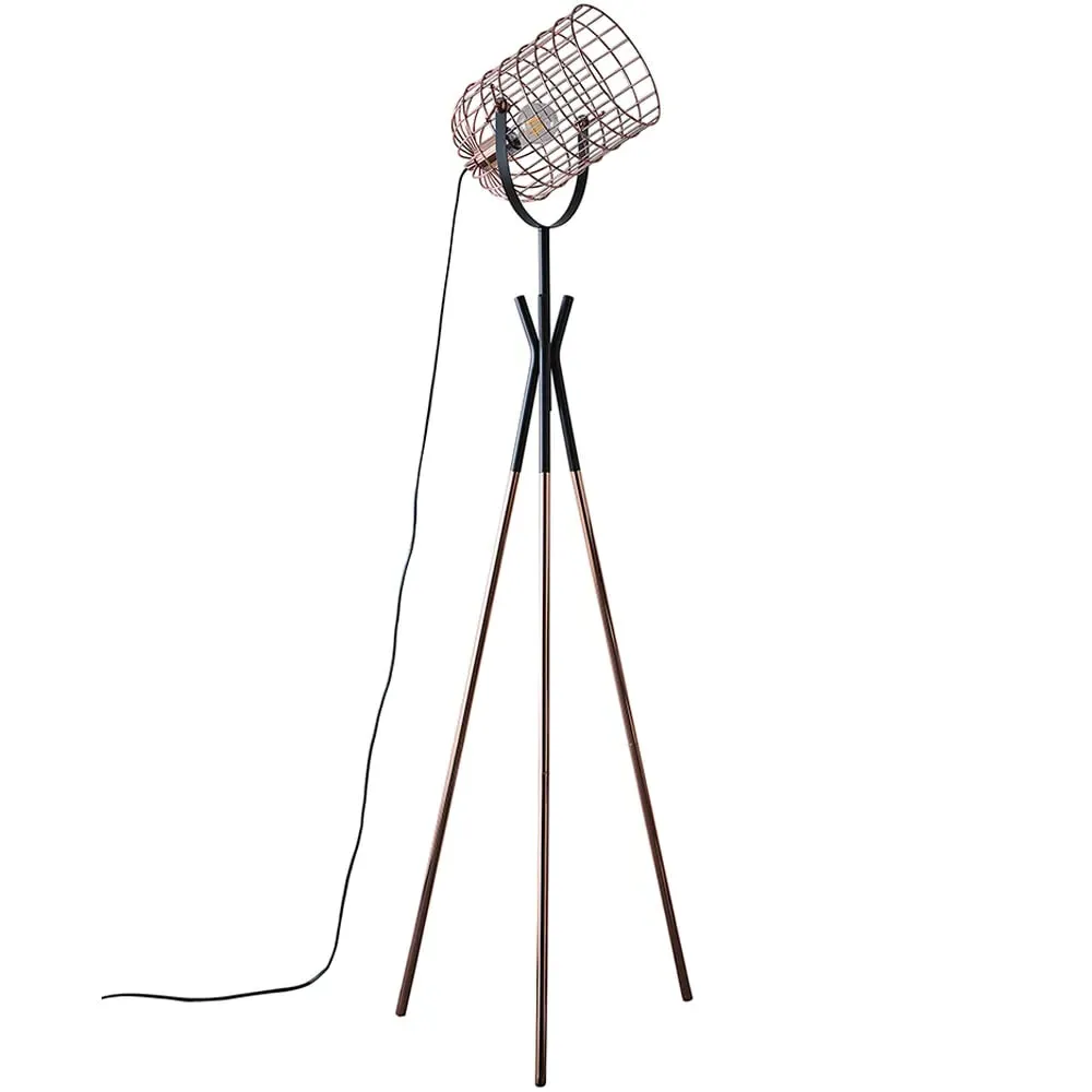 Fulton Tripod Floor Lamp with Metal Cage - Black, Copper