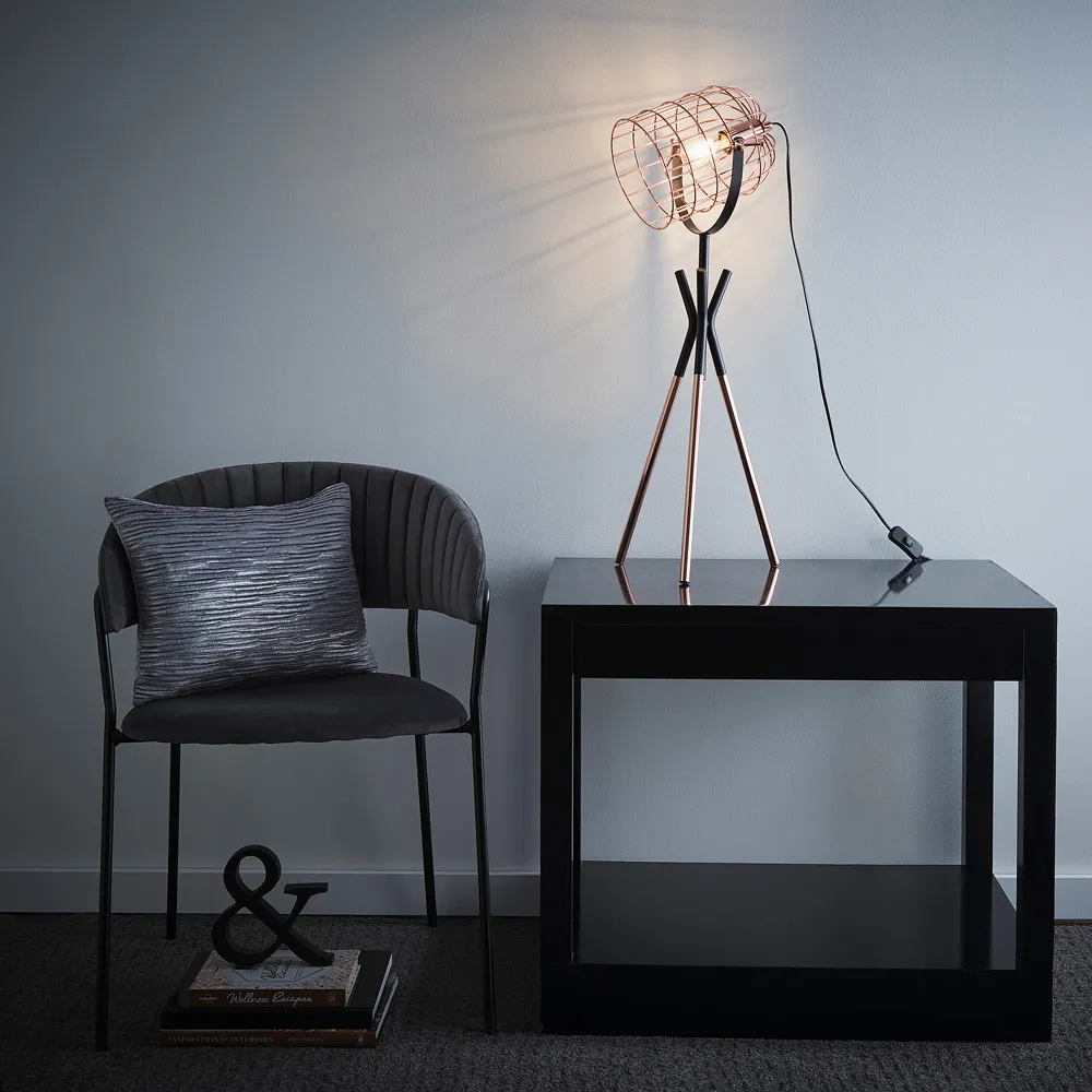 Fulton Tripod Table Lamp with Metal Cage - Black, Copper