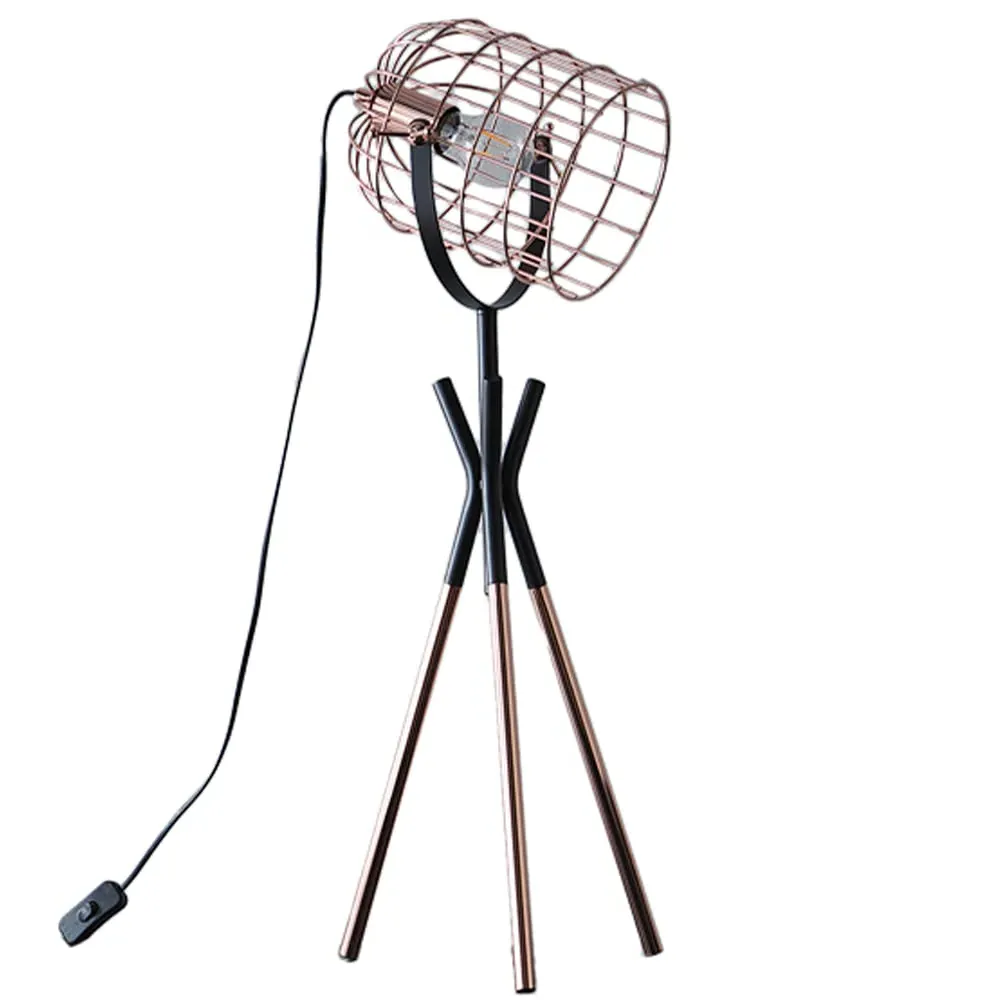 Fulton Tripod Table Lamp with Metal Cage - Black, Copper image