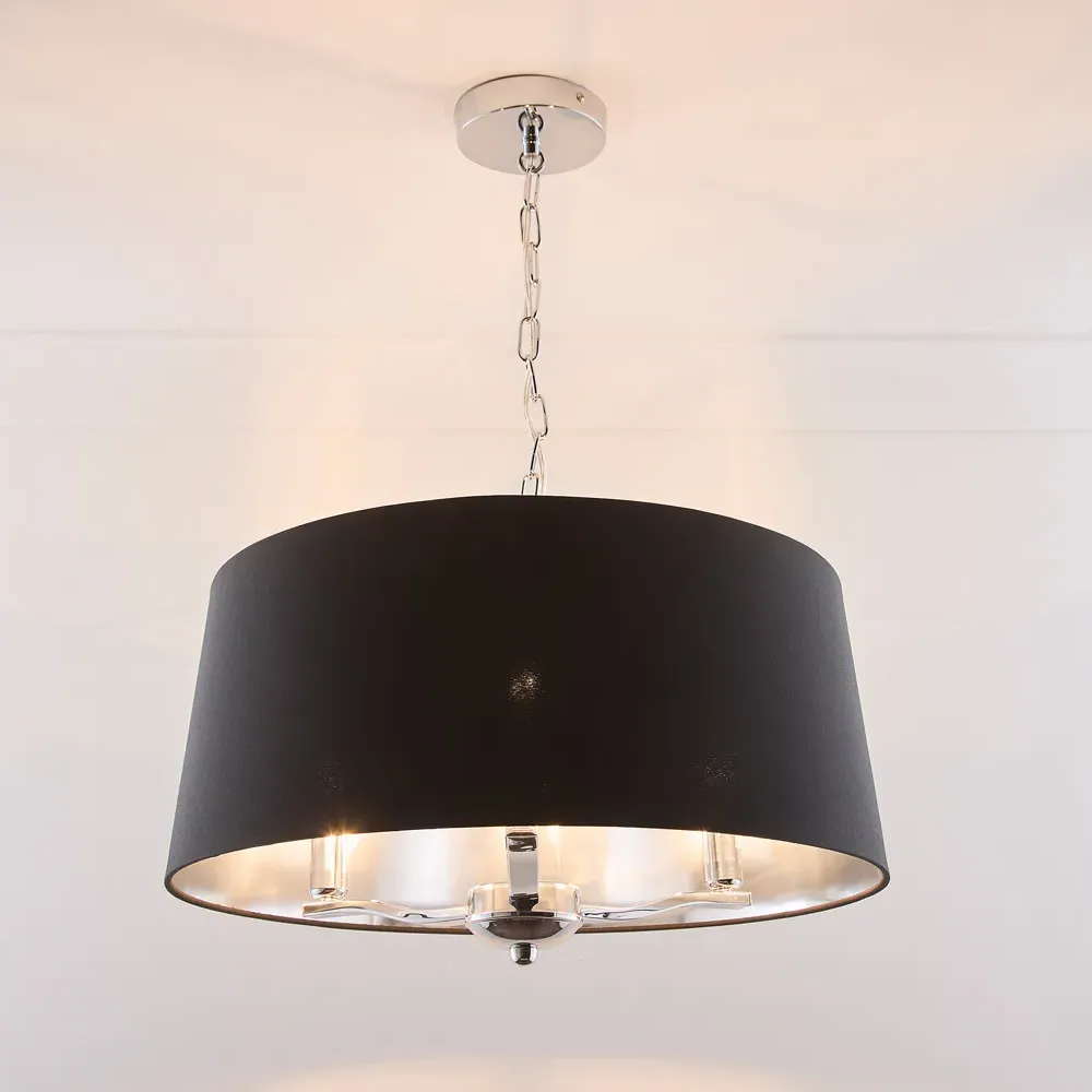 Giovanna 3 Light Drum Shade Chandelier - Black, Chrome