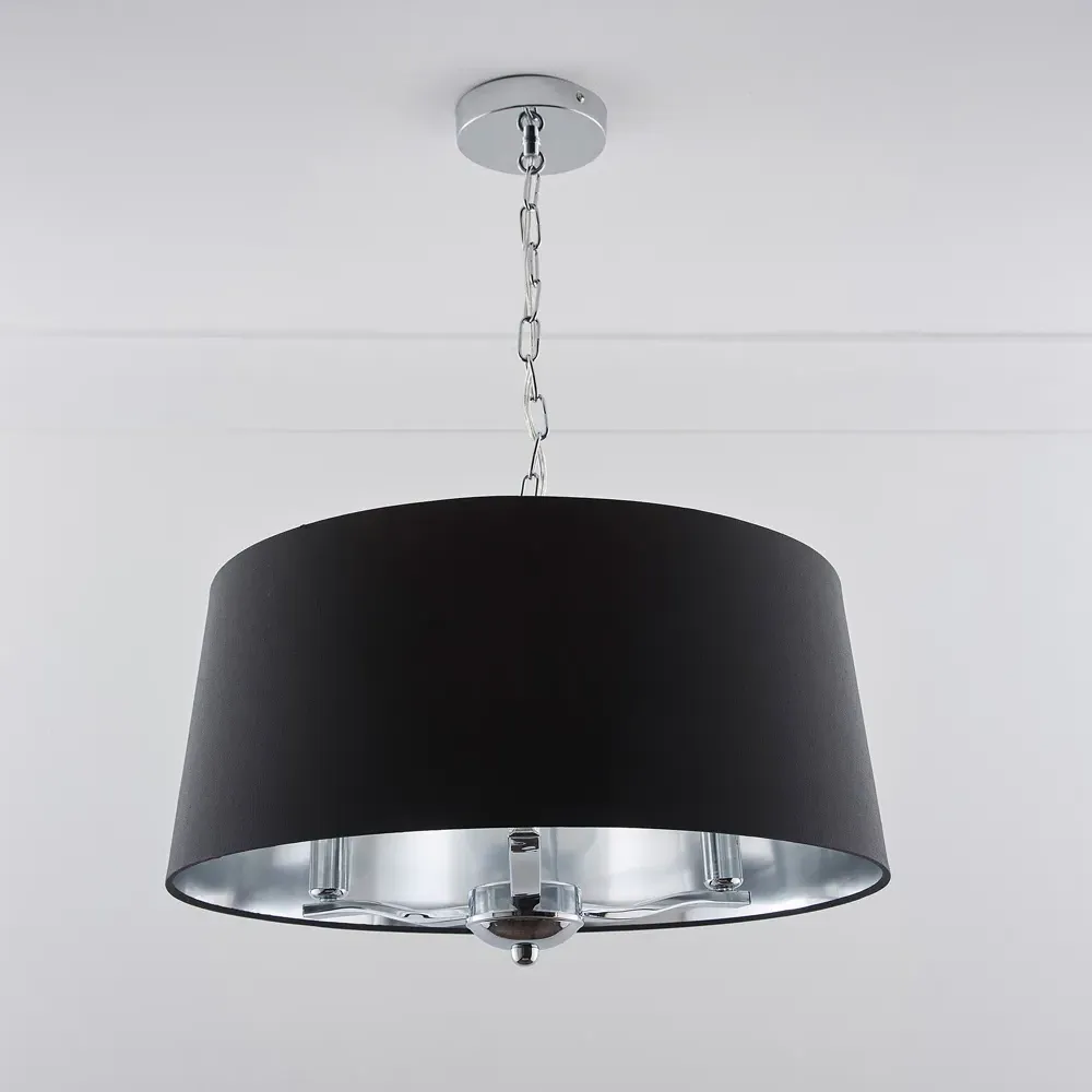 Giovanna 3 Light Drum Shade Chandelier - Black, Chrome