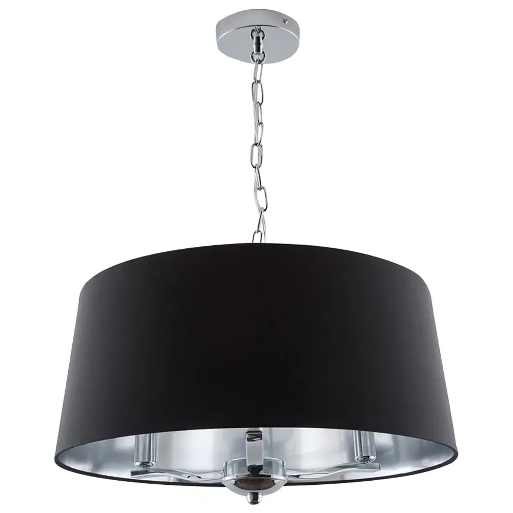 Giovanna 3 Light Drum Shade Chandelier - Black, Chrome image