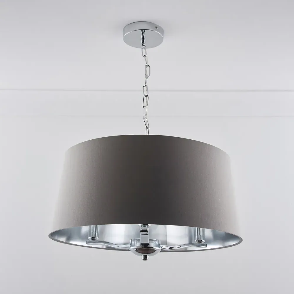 Giovanna 3 Light Drum Shade Chandelier - Grey, Chrome