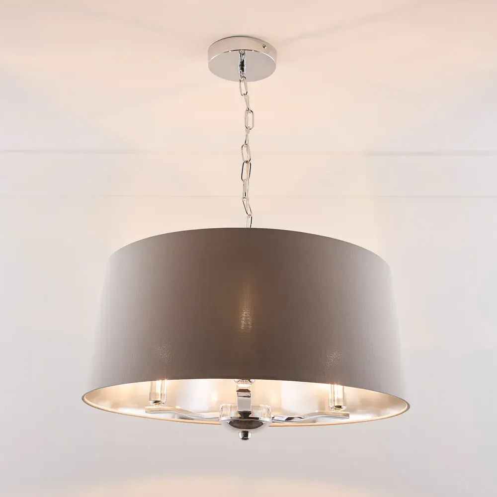 Giovanna 3 Light Drum Shade Chandelier - Grey, Chrome